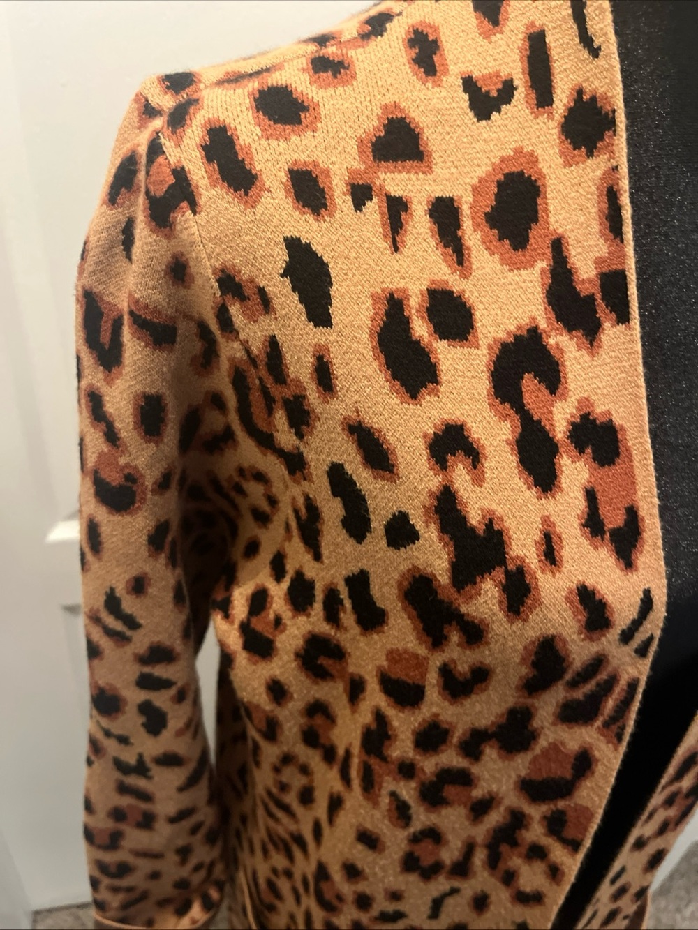 Rachel Zoe Leopard Print Cardigan Soft Size Large Front Pockets - Picture 2 of 11